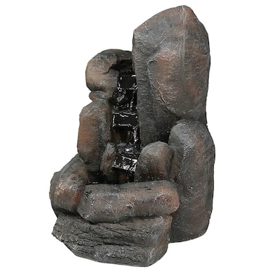 Rock Falls Solar Outdoor Water Fountain w/ Battery - 22" Water Feature