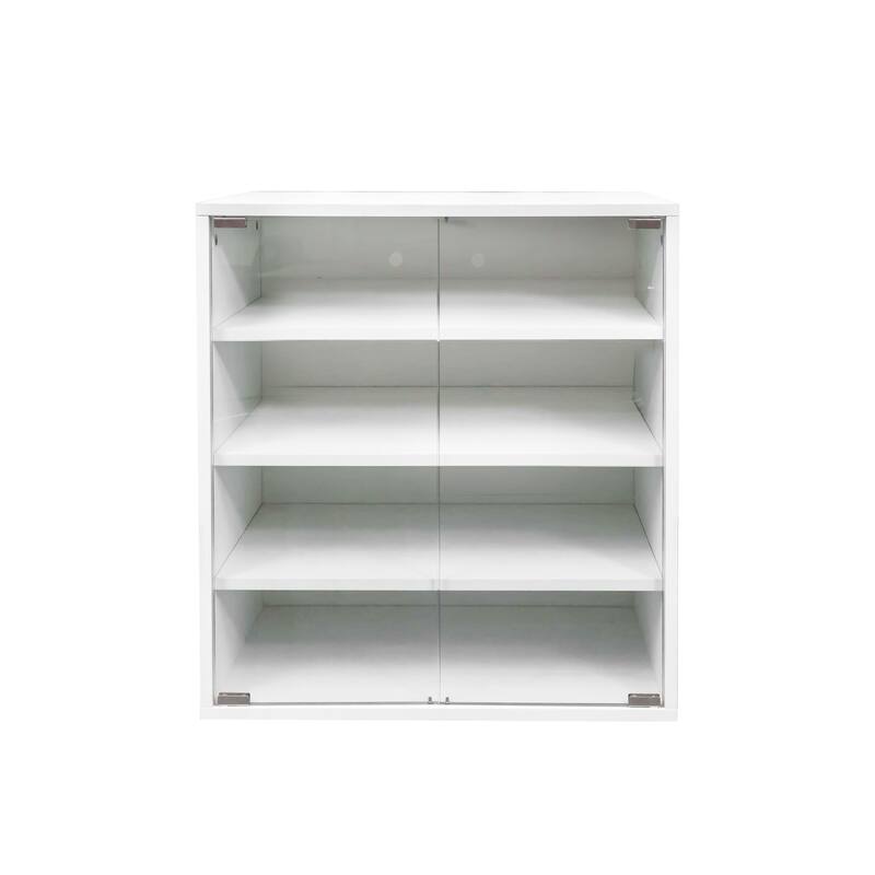 LED Sneaker Storage for Up to 12 Pairs of Shoes, 4 Layers Showing Shoe Rack with Thick Glass Door, Clear Shoe Boxes Stackable