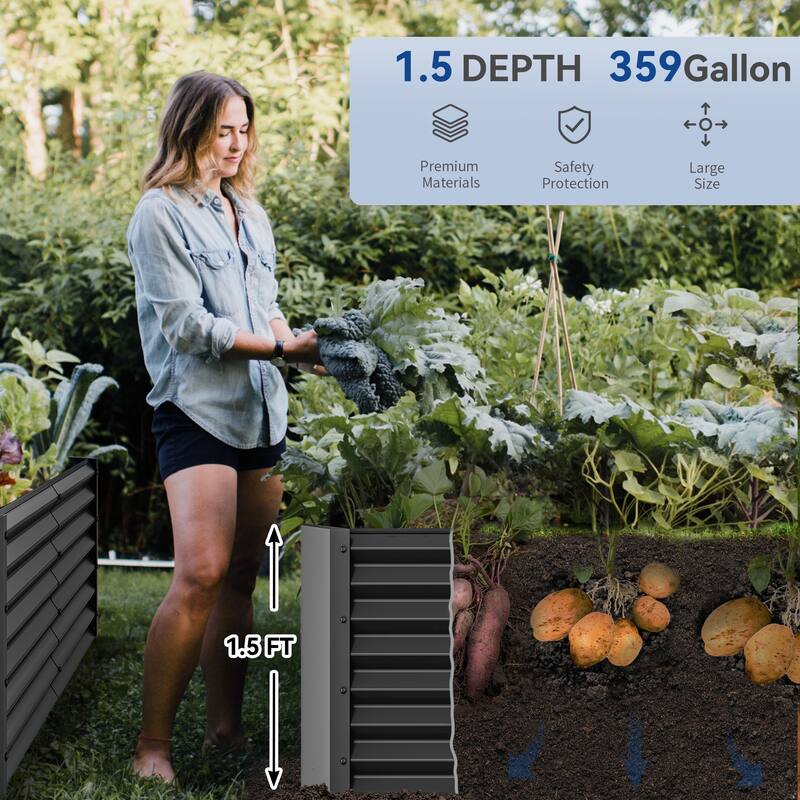 Moasis Outdoor Metal Raised Garden Bed with Gloves