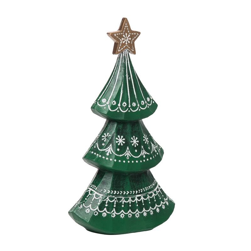 Transpac Resin 10 in. Green Christmas Patterned Nordic Tree