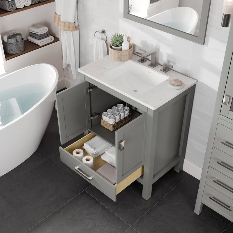 Eviva Aberdeen 30"W x 22"D Gray Vanity with White Carrara Quartz Vanity Top