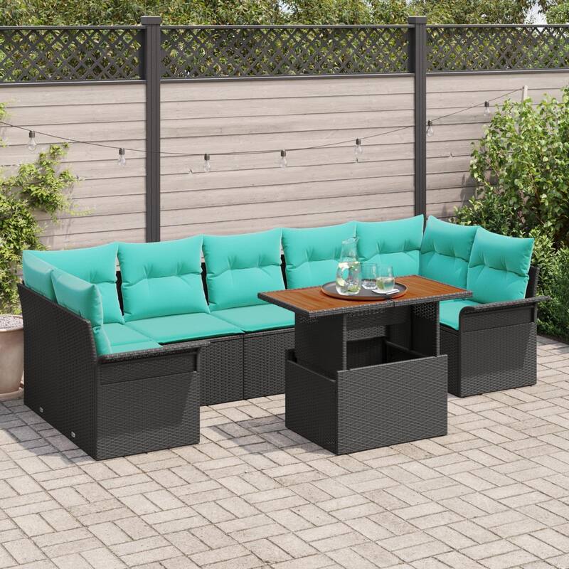 vidaXL 8 Piece Garden Sofa Set with Cushions - 113.8×52.2×27.2 - Black