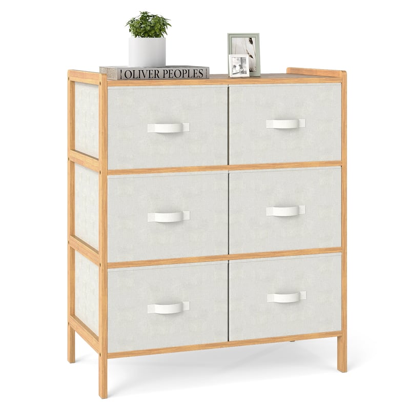 6-Drawer Wicker Dresser with Fabric Drawers Raised Legs Anti-Slip Feet for Home Organization