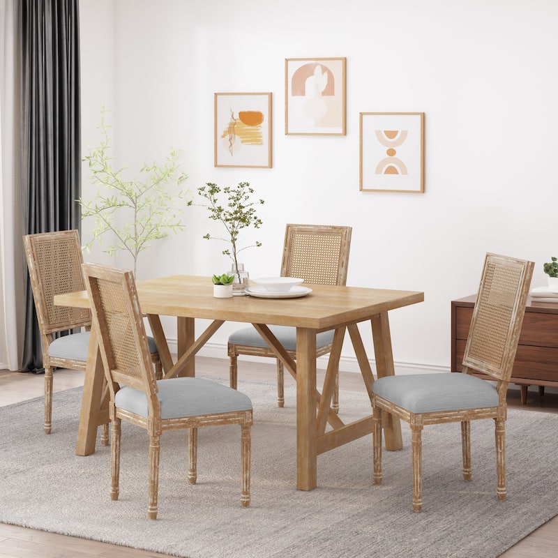 Regina Wood and Cane Upholstered Dining Chair (Set of 4) by Christopher Knight Home - Light Gray + Natural