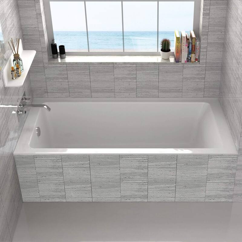 Fine Fixtures Tile-In White Fiberglass/Acrylic Soaking Bathtub with Built-in Tile Flange
