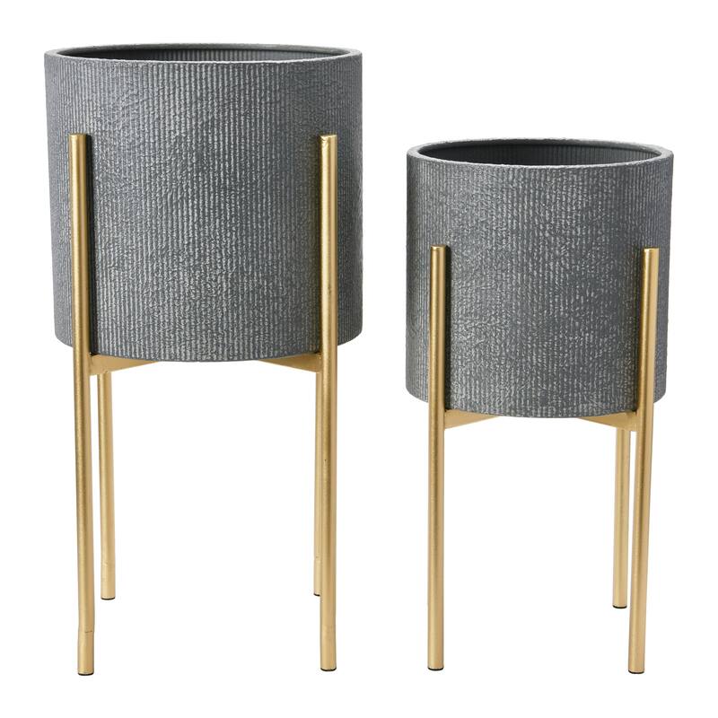 Embossed Metal Planters with Stand