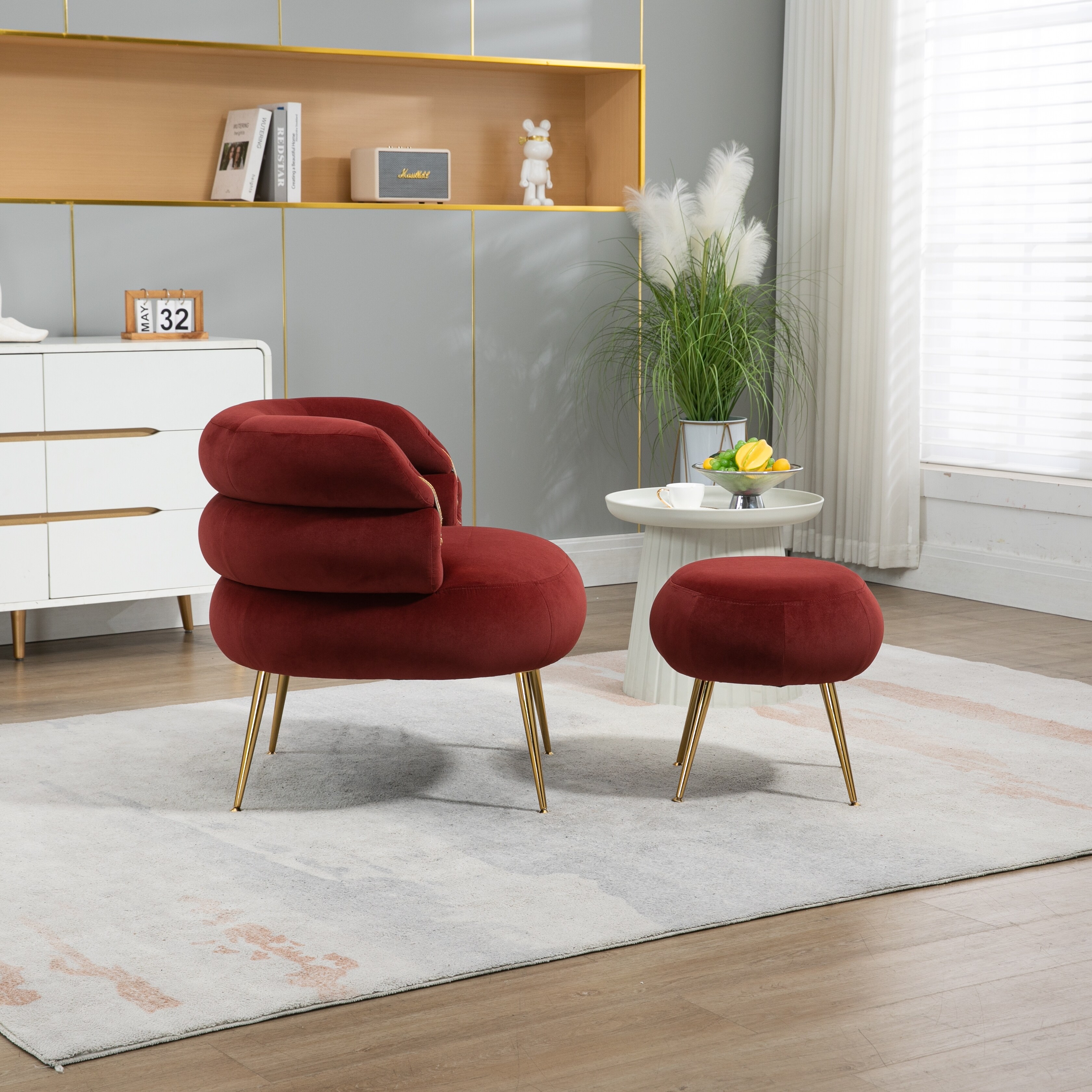 Red velvet tufted clearance chair