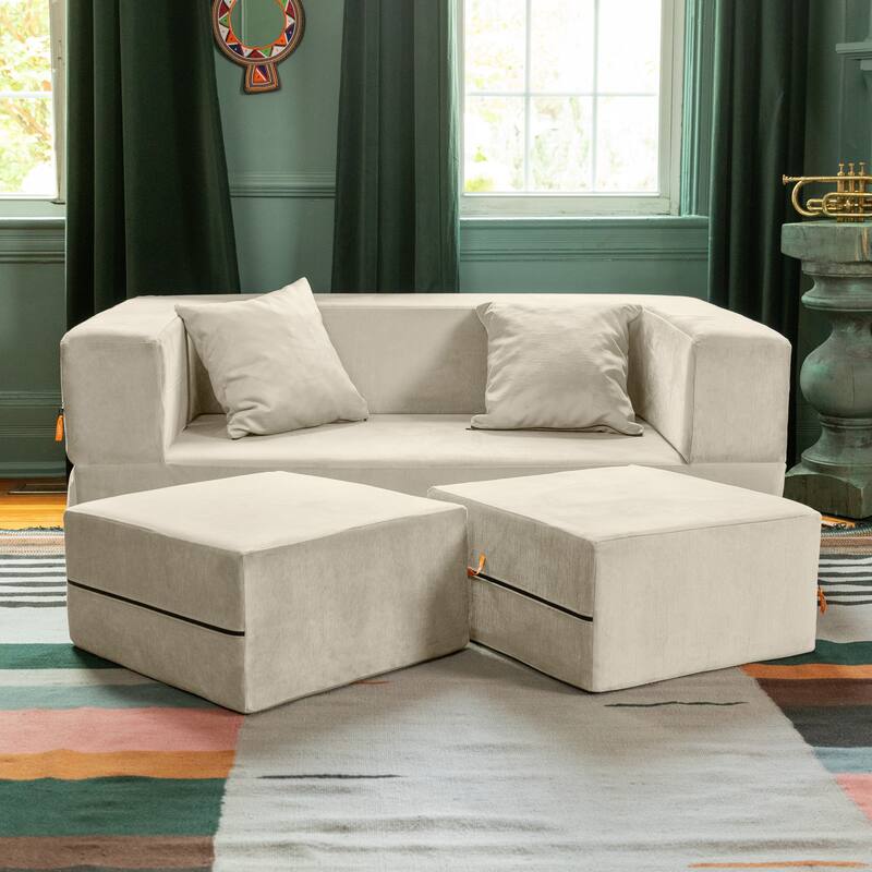 Jaxx Zipline Convertible Queen-size Sleeper Loveseat and Ottoman Set
