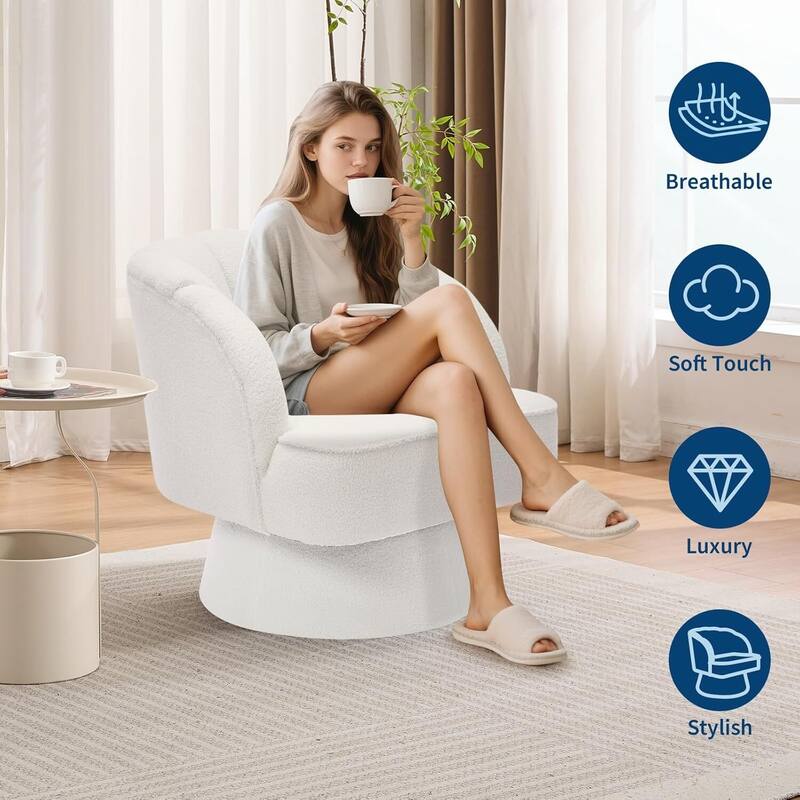 Velvet Upholstered 360° Swivel Accent Chair, Barrel Lounge Chair for Living, Bedroom Reading Nook