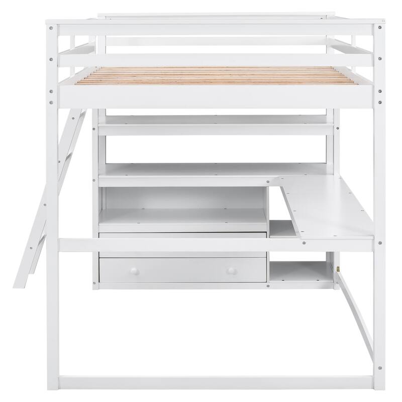 Sturdy Twin Loft Bed with Built-in Desk, Storage Shelves, and Drawers