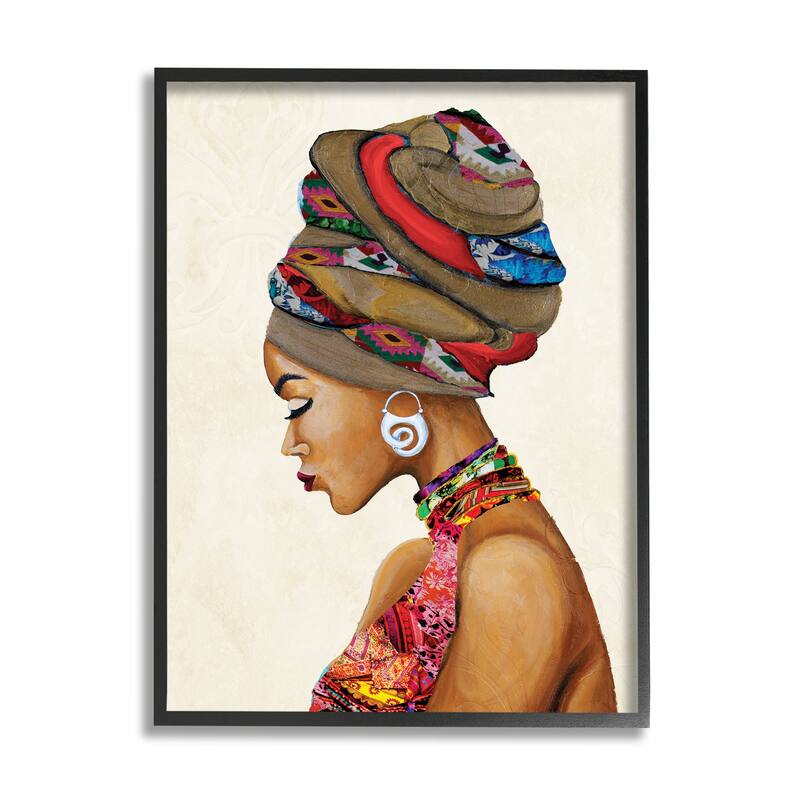 Stupell Woman Wearing Traditional African Fashion Headwrap Framed Wall Art - Multi-color - 16 x 20 - Black