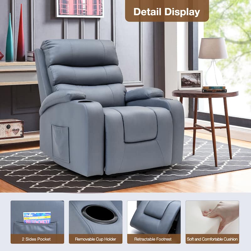 Oversized Power Lift Recliner Chair with Massage & Heat, PU Leather, USB Port, Cup Holders & Pockets