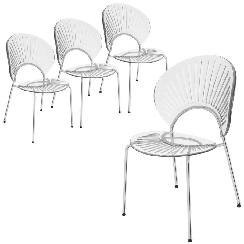 Opulent Plastic Dining Side Chair With Chrome Base Set of 4