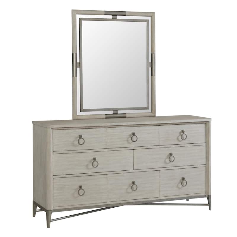 Roundhill Furniture Mantalia Solid Wood Bedroom Set with Metal Frame, Panel Bed, Dresser, Mirror, and 2 Nightstands, Champagne