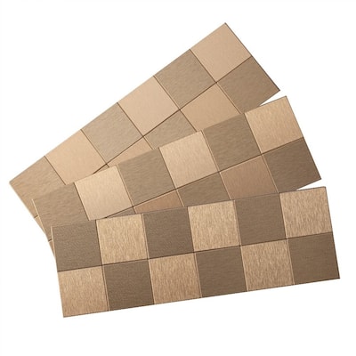 Aspect Peel and Stick Backsplash 12in x 4in Square Champagne Matted Metal Tile (3-Pack)