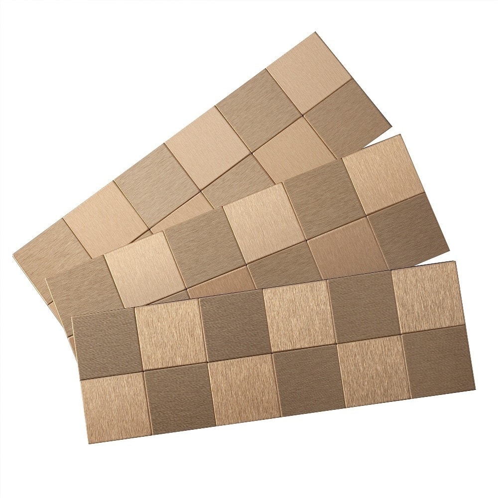 Aspect Peel and Stick Backsplash 12in x 4in Square Champagne Matted Metal Tile (3-Pack)