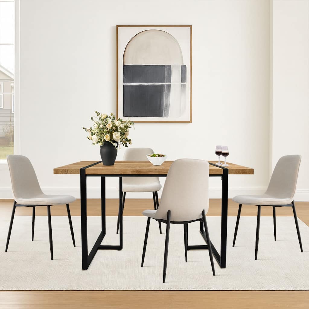 Rectangular Dining Table Set for 4 with Upholstered Chairs
