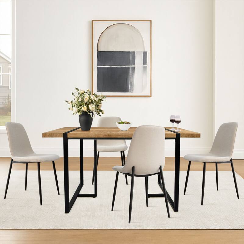 Rectangular Dining Table Set for 4 with Upholstered Chairs