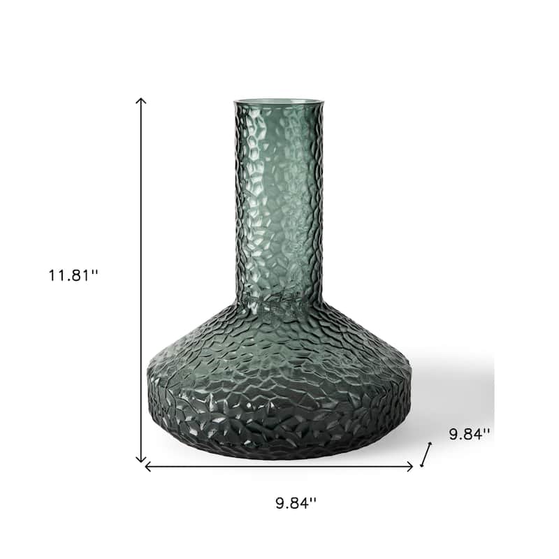 12" Green Faceted Glass Table Vase - 9.84