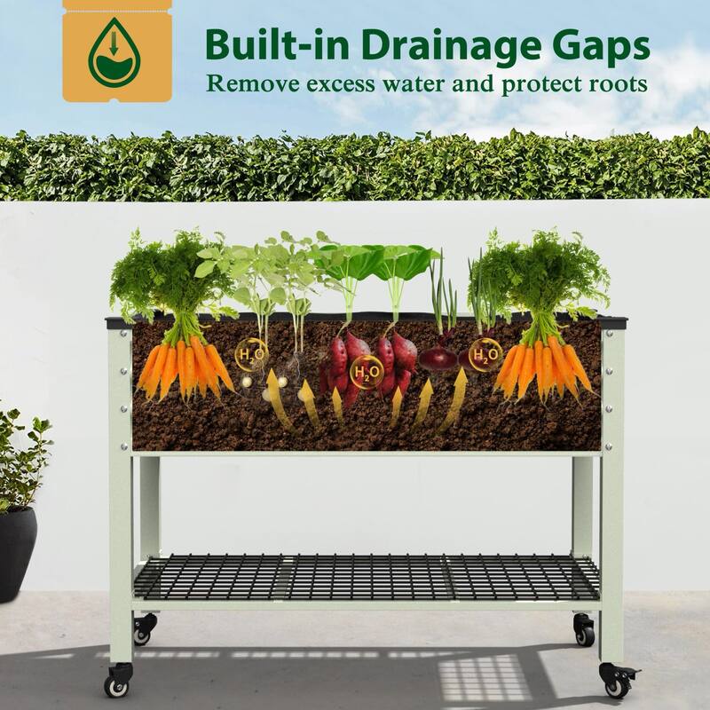 VEIKOUS 7.8 Cu.ft Galvanized Steel Raised Garden Bed, Large Outdoor Planter Box with Drainage Holes, Wheels