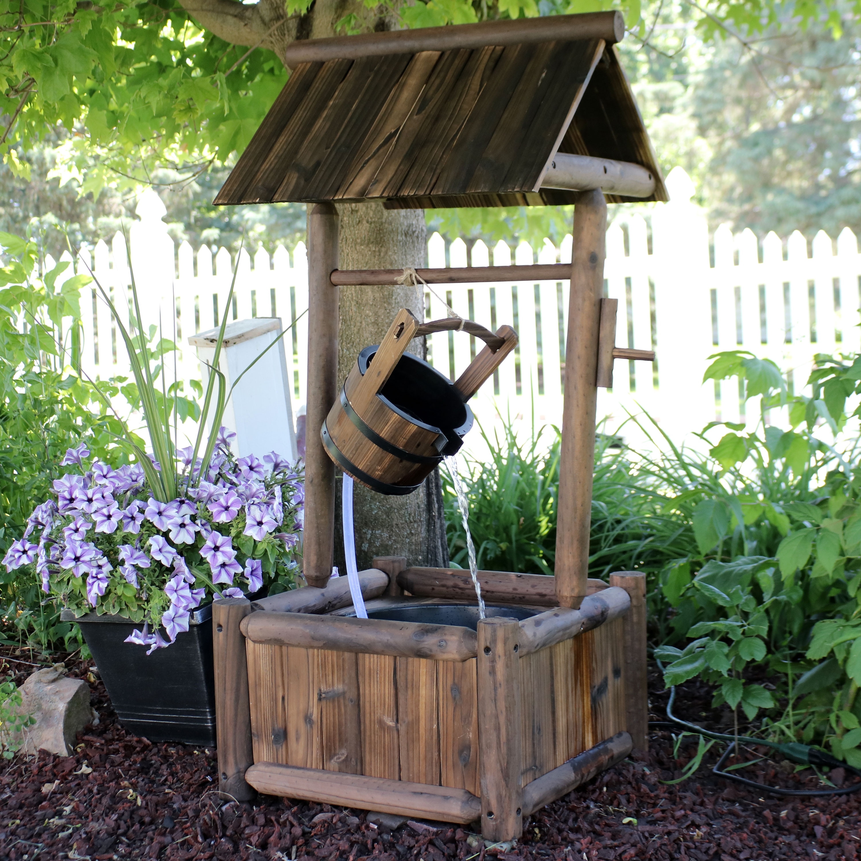 Shop Sunnydaze Rustic Wood Wishing Well Outdoor Water Fountain