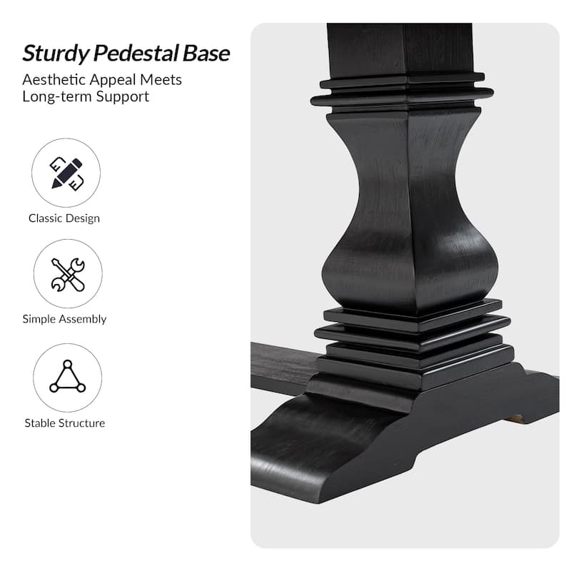 Pawel 86" Farmhouse Double Pedestal Dining Table with Two Built-in Divided Drawers by HULALA HOME