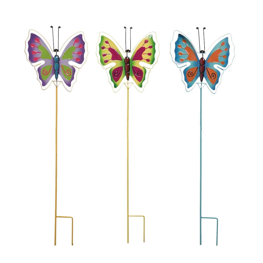Transpac Kinetic Bright Butterfly Y/S Set of 3 Spring Home Decorations - Multicolor