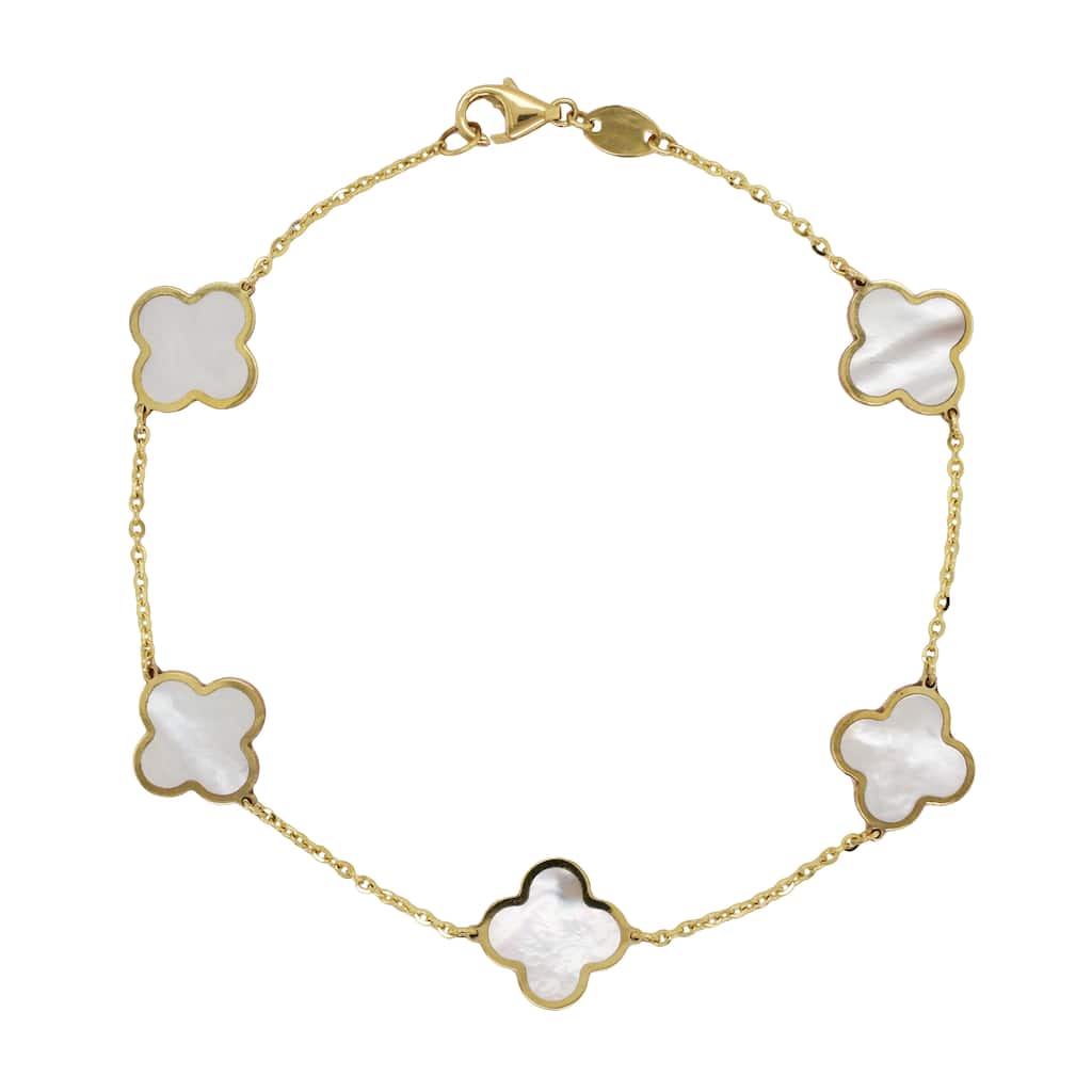 Italian Gold 14K Yellow Gold Clover Gemstone Bracelet - Made in Italy 10mm Clover Size