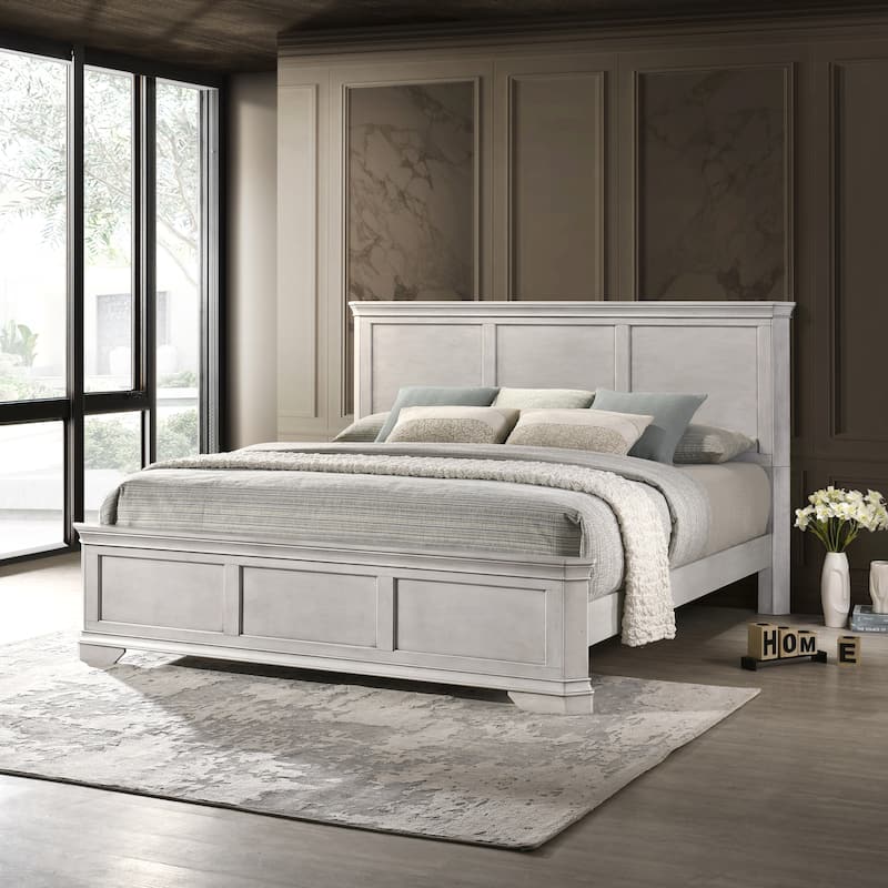 Roundhill Furniture Maderne 3-Piece Wood Bedroom Set, Panel Bed and Two Nightstands