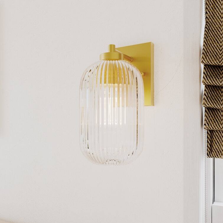 Acroma Brass Wall Light with Ribbed Glass Shade