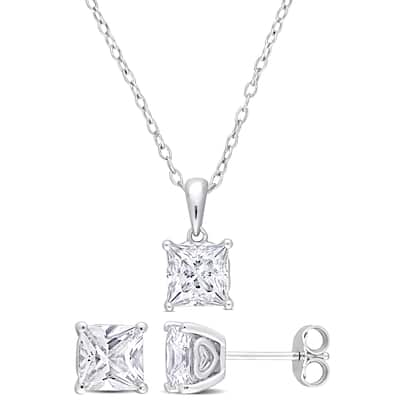 Miadora 3 7/8ct TGW Created White Sapphire Necklace and Stud Earrings Set Sterling Silver