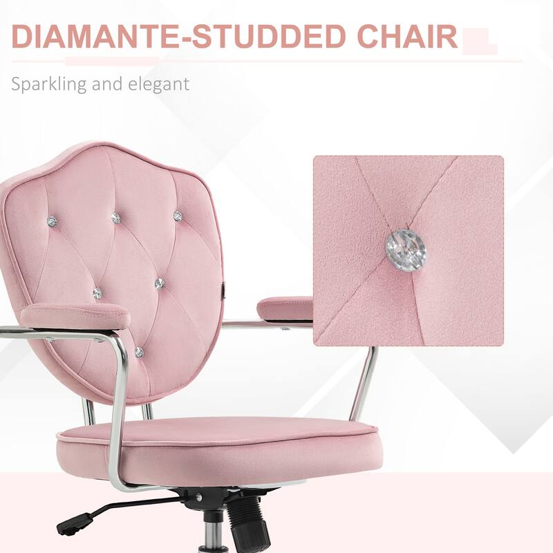 Stylish Velvet Desk Chair with Rhinestone Studded Back and Adjustable Features for Ultimate Comfort and Functionality.