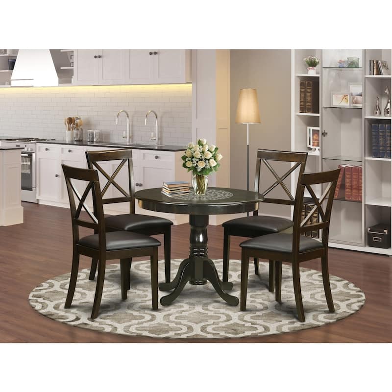 HomeStock 5-Piece Round Cappuccino Finish Solid Wood Top Dining table with 4-Chairs