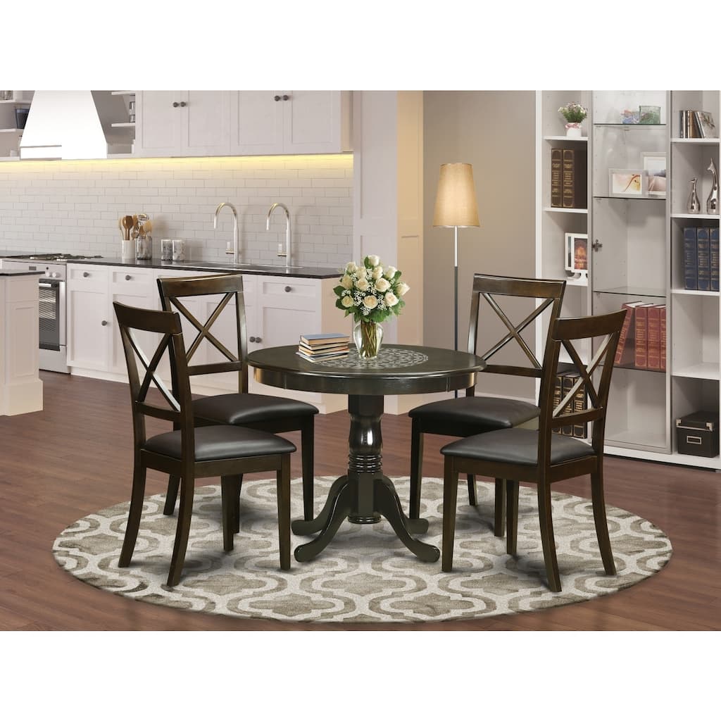 HomeStock 5-Piece Round Cappuccino Finish Solid Wood Top Dining table with 4-Chairs