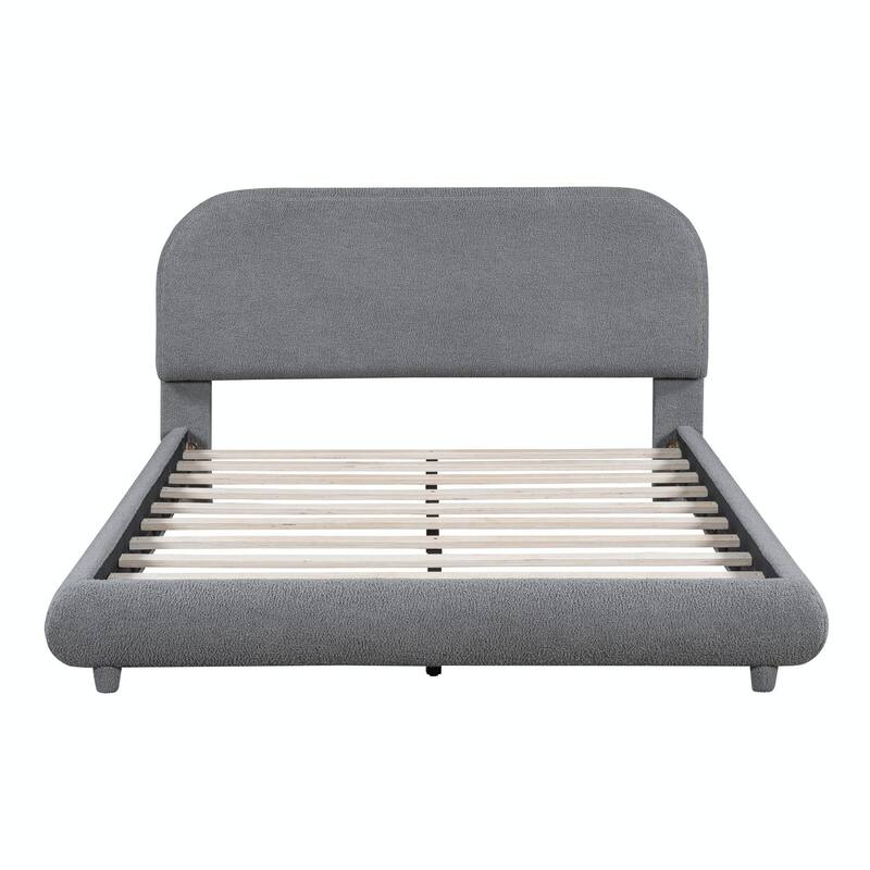 Teddy Fleece Upholstered Platform Bed with Stylish Curve-shaped Design