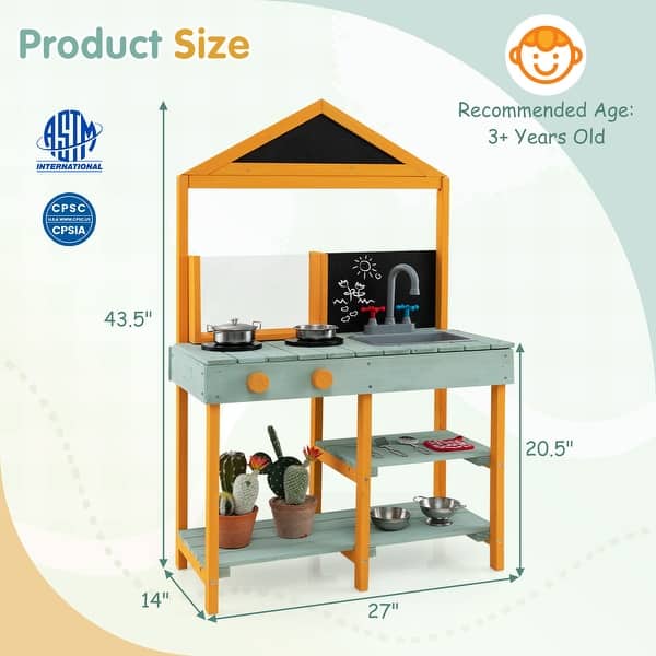 Kids Kitchen Playset with Root Viewer Planter and Rotatable Faucet - 27" x 14" x 43.5" (L x W x H)