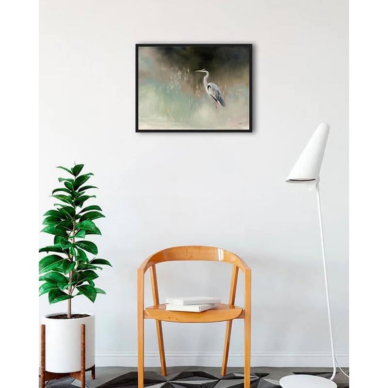 Peaceful Egret Teal Framed Poster - 18 x 24 Inch - Black