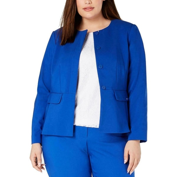 Calvin Klein Women's Jacket Blue Size 14W Plus Slit-Front Button Front. Opens flyout.