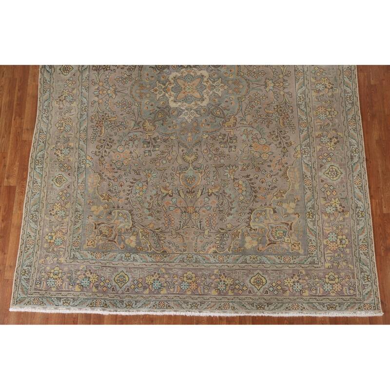 Hand Knotted Oriental 100% Wool Carpet Traditional Floral Brown Tabriz Area Rug - 11' 3'' X 7' 10''
