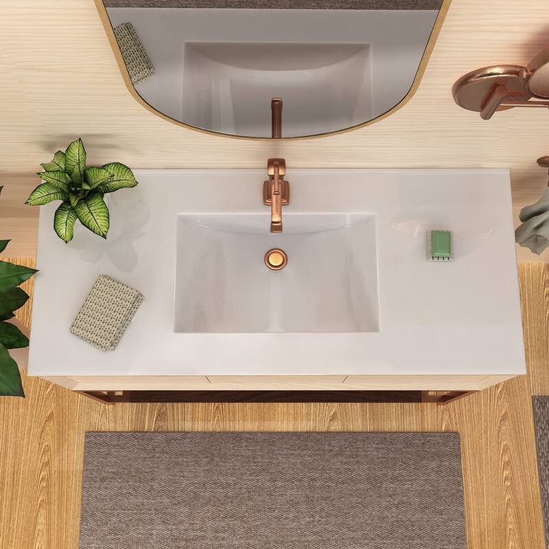 Countertop Vanity Sink with Integrated Rectangular Bowl