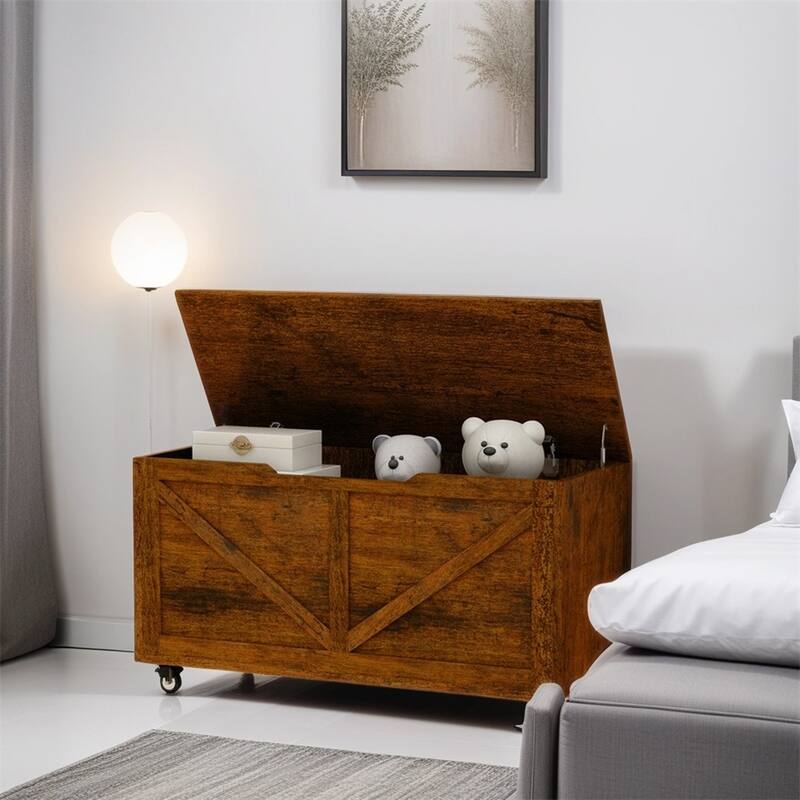 Storage Chest,Storage Trunk on Wheels with Brakes,Sturdy Storage Bench