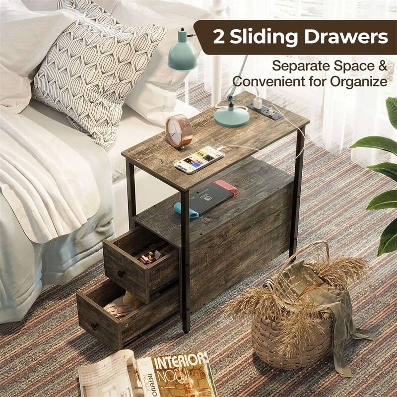 End Table with Charging Station - 23.6"D x 11.8"W x 24.4"H