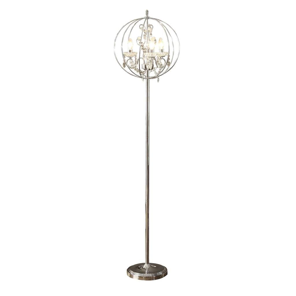 Shine 61 Inch Floor Lamp, Chandelier Style, Crystal and Metal, Chrome