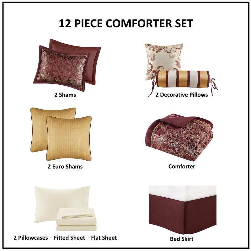 Madison Park Aubrey 12 Piece Comforter Set with Cotton Bed Sheets