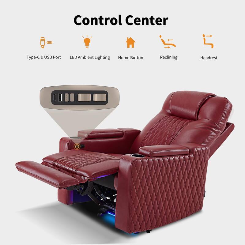 MCombo Power Recliner Chair with Adjustable Headrest, USB & Type C Port, LED Light HTS401