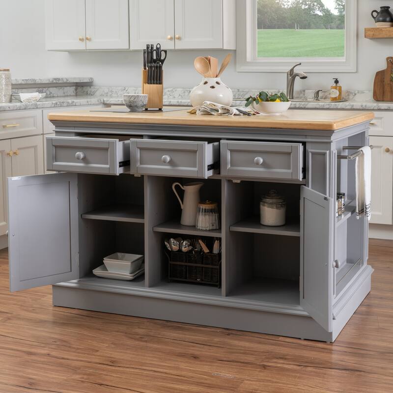 Posie Wooden Kitchen Island Set with Two Stools