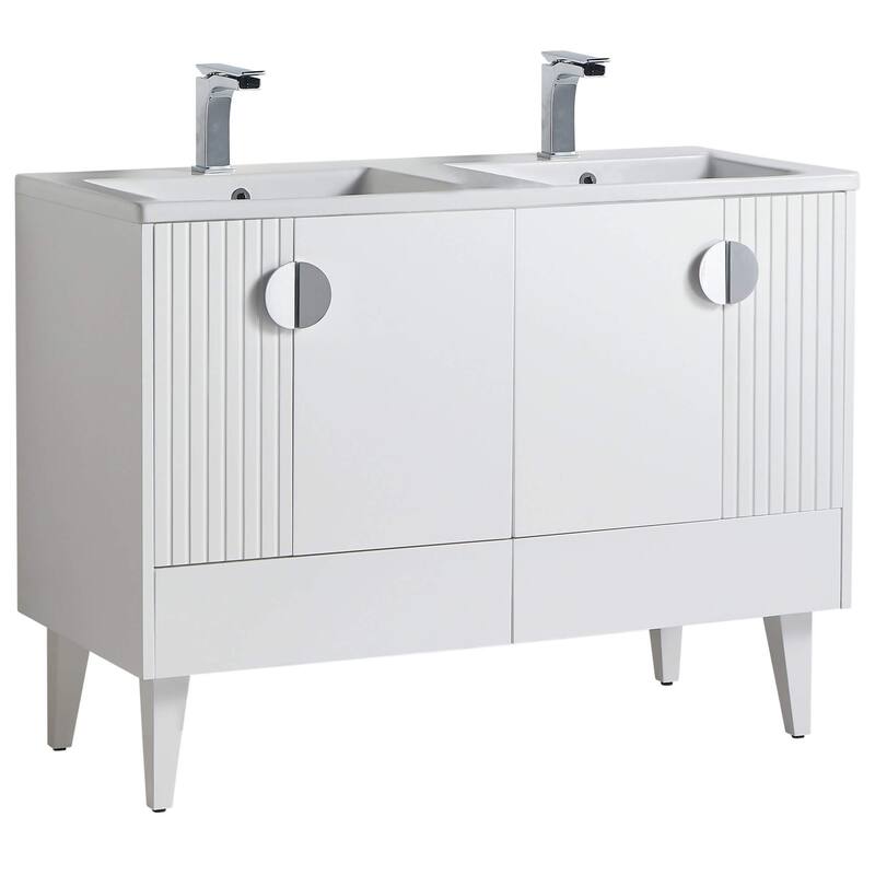 Venezian 48-inch Bathroom Vanity Set - Two Sinks - White - Polished Chrome Handles