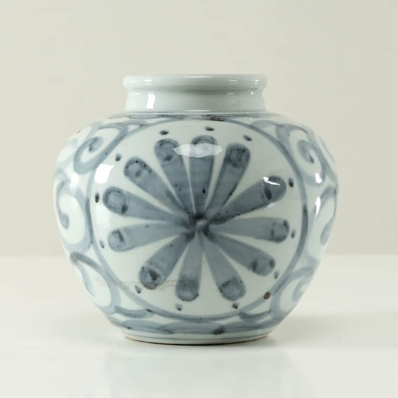Approx 6 Inches Subtle Blue and White Vase with Flower Motif