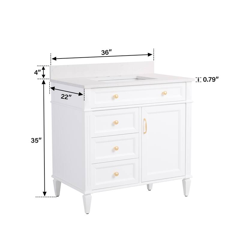 35''H Solid Wood Bath Vanity With Carrera White Quartz Top and Sink