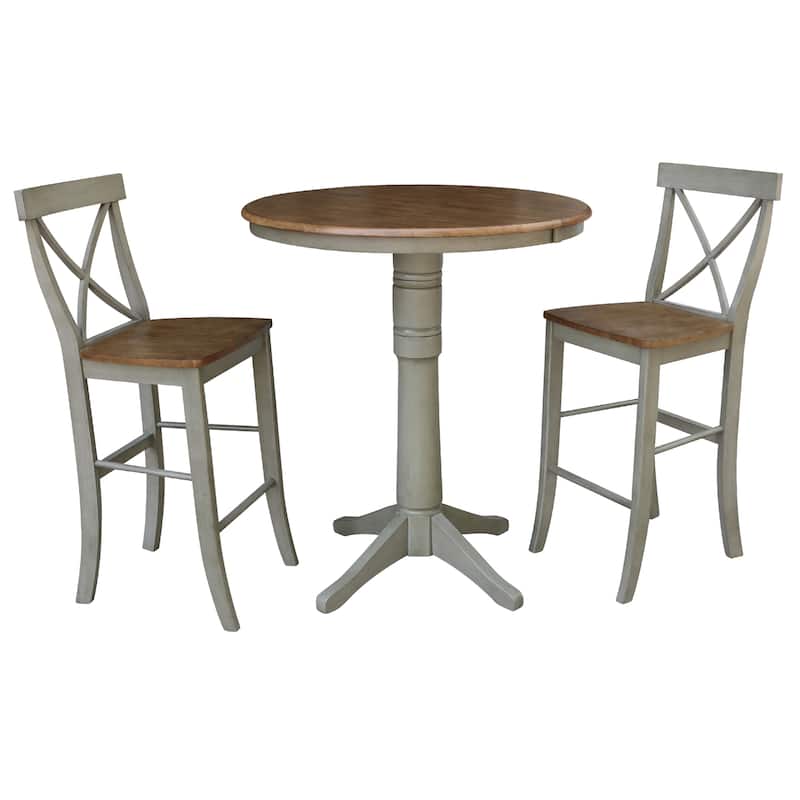 36" Round Extension Dining Table With 2 X-Back Bar Height Stools - Set of 3 Pieces